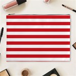 Horizontal Stripes - White and Fire Engine Red Cosmetic Bag (XL)