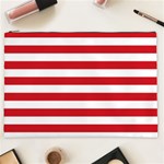 Horizontal Stripes - White and Fire Engine Red Cosmetic Bag (XXL)