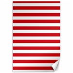 Horizontal Stripes - White and Fire Engine Red Canvas 24  x 36 