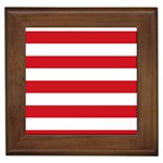 Horizontal Stripes - White and Fire Engine Red Framed Tile