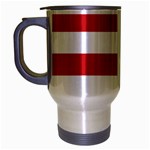 Horizontal Stripes - White and Fire Engine Red Travel Mug (Silver Gray)