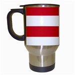 Horizontal Stripes - White and Fire Engine Red Travel Mug (White)