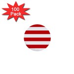 Horizontal Stripes - White and Fire Engine Red 1  Mini Button (100 pack)