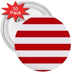 Horizontal Stripes - White and Fire Engine Red 3  Button (10 pack)