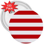 Horizontal Stripes - White and Fire Engine Red 3  Button (100 pack)