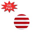 Horizontal Stripes - White and Fire Engine Red 1  Mini Magnet (100 pack)