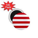 Horizontal Stripes - White and Fire Engine Red 1.75  Magnet (100 pack)