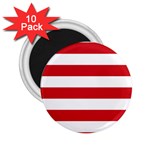 Horizontal Stripes - White and Fire Engine Red 2.25  Magnet (10 pack)