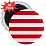 Horizontal Stripes - White and Fire Engine Red 3  Magnet (10 pack)