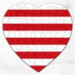 Horizontal Stripes - White and Fire Engine Red Jigsaw Puzzle (Heart)