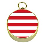 Horizontal Stripes - White and Fire Engine Red Gold Compass