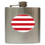 Horizontal Stripes - White and Fire Engine Red Hip Flask (6 oz)