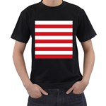 Horizontal Stripes - White and Fire Engine Red Men s T-Shirt (Black)