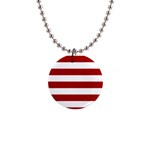 Horizontal Stripes - White and Dark Candy Apple Red 1  Button Necklace