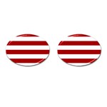 Horizontal Stripes - White and Dark Candy Apple Red Cufflinks (Oval)