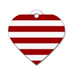 Horizontal Stripes - White and Dark Candy Apple Red Dog Tag Heart (One Side)