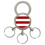 Horizontal Stripes - White and Dark Candy Apple Red 3-Ring Key Chain