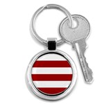 Horizontal Stripes - White and Dark Candy Apple Red Key Chain (Round)