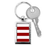 Horizontal Stripes - White and Dark Candy Apple Red Key Chain (Rectangle)