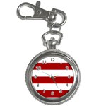 Horizontal Stripes - White and Dark Candy Apple Red Key Chain Watch