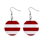 Horizontal Stripes - White and Dark Candy Apple Red 1  Button Earrings