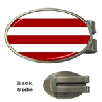 Horizontal Stripes - White and Dark Candy Apple Red Money Clip (Oval)