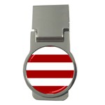 Horizontal Stripes - White and Dark Candy Apple Red Money Clip (Round)