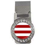 Horizontal Stripes - White and Dark Candy Apple Red Money Clip (CZ)