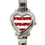 Horizontal Stripes - White and Dark Candy Apple Red Heart Italian Charm Watch