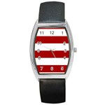 Horizontal Stripes - White and Dark Candy Apple Red Barrel Style Metal Watch