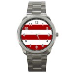 Horizontal Stripes - White and Dark Candy Apple Red Sport Metal Watch