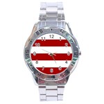 Horizontal Stripes - White and Dark Candy Apple Red Stainless Steel Analogue Watch