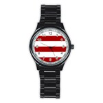 Horizontal Stripes - White and Dark Candy Apple Red Stainless Steel Round Watch