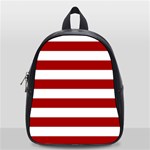 Horizontal Stripes - White and Dark Candy Apple Red School Bag (Small)