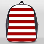 Horizontal Stripes - White and Dark Candy Apple Red School Bag (Large)