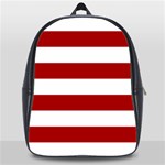 Horizontal Stripes - White and Dark Candy Apple Red School Bag (XL)