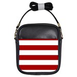 Horizontal Stripes - White and Dark Candy Apple Red Girls Sling Bag