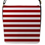 Horizontal Stripes - White and Dark Candy Apple Red Flap Closure Messenger Bag (S)