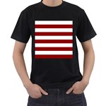 Horizontal Stripes - White and Dark Red Men s T-Shirt (Black)