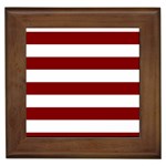 Horizontal Stripes - White and Maroon Red Framed Tile