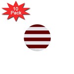 Horizontal Stripes - White and Maroon Red 1  Mini Button (10 pack)