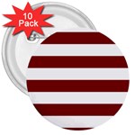 Horizontal Stripes - White and Maroon Red 3  Button (10 pack)