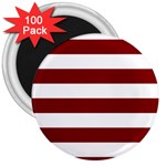 Horizontal Stripes - White and Maroon Red 3  Magnet (100 pack)