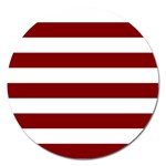 Horizontal Stripes - White and Maroon Red Magnet 5  (Round)