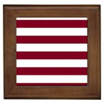 Horizontal Stripes - White and Burgundy Red Framed Tile