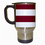 Horizontal Stripes - White and Burgundy Red Travel Mug (White)