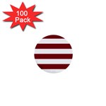 Horizontal Stripes - White and Burgundy Red 1  Mini Button (100 pack)