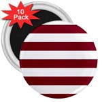 Horizontal Stripes - White and Burgundy Red 3  Magnet (10 pack)