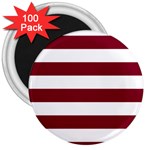 Horizontal Stripes - White and Burgundy Red 3  Magnet (100 pack)