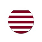 Horizontal Stripes - White and Burgundy Red Magnet 3  (Round)